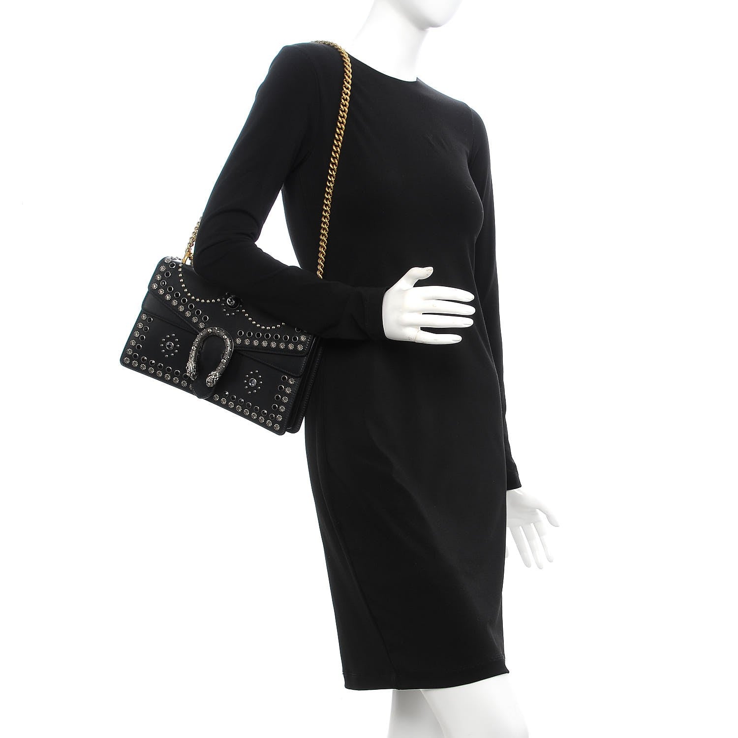 Gucci Calfskin Studded Small Dionysus Shoulder Bag Black 2 of 11