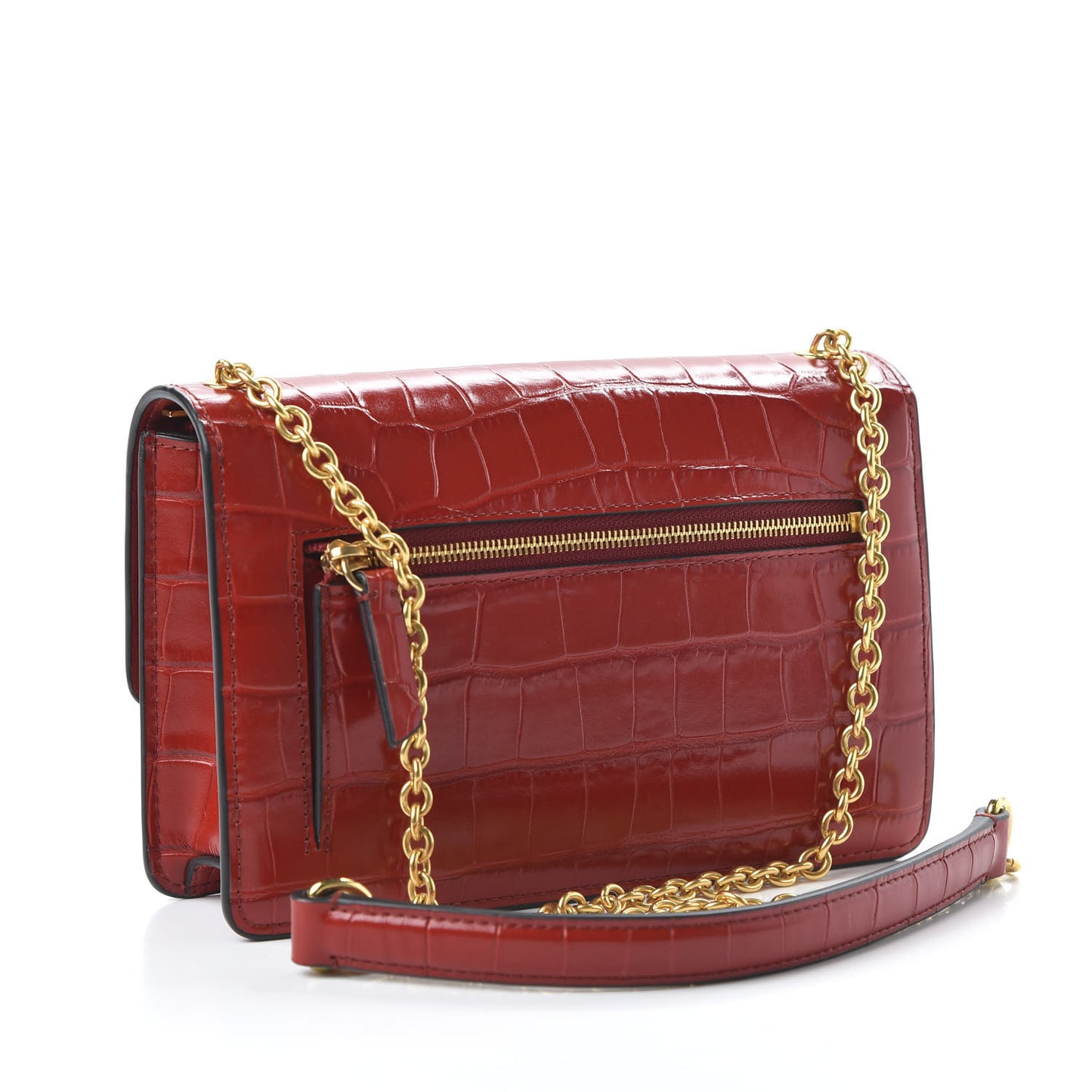 Crocodile Embossed Calfskin Small Darley Red Berry