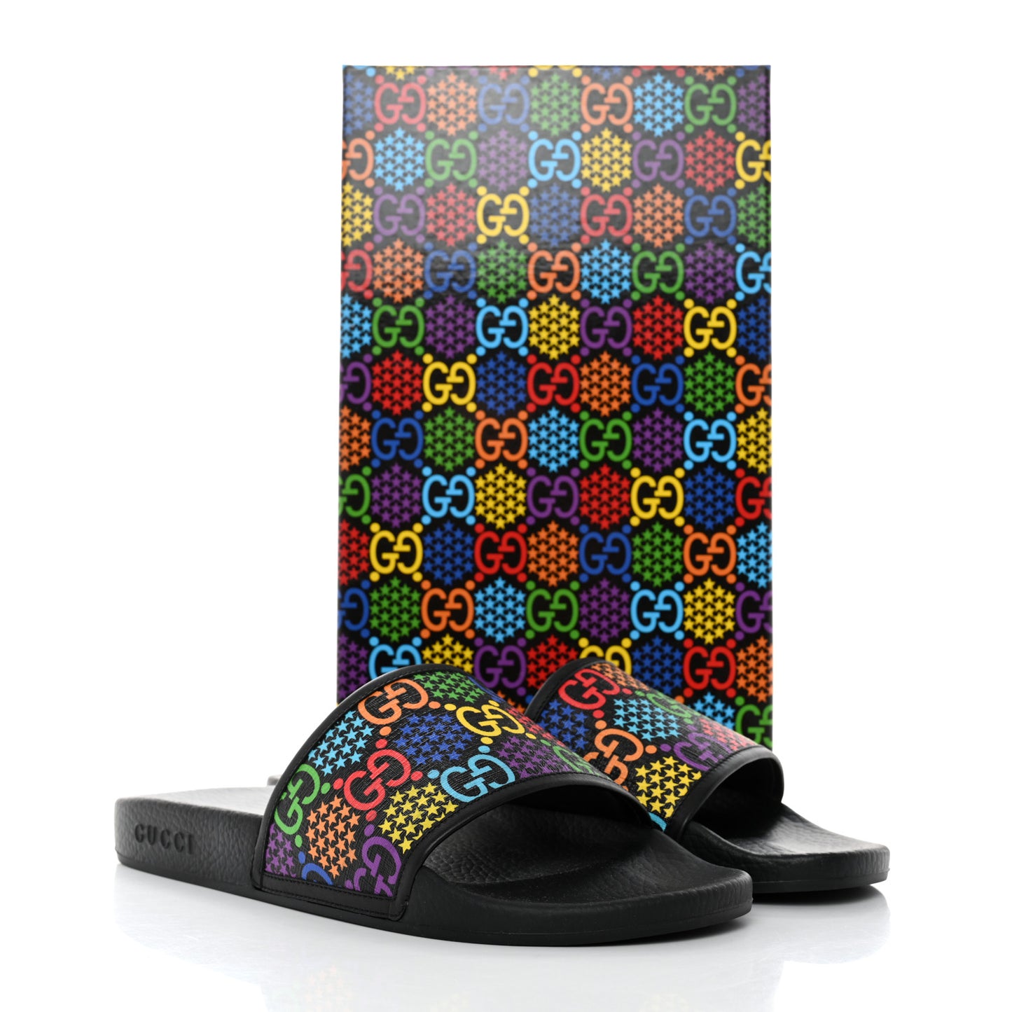GG Supreme Monogram Psychedelic Slide Sandals 11 Black Multicolor
