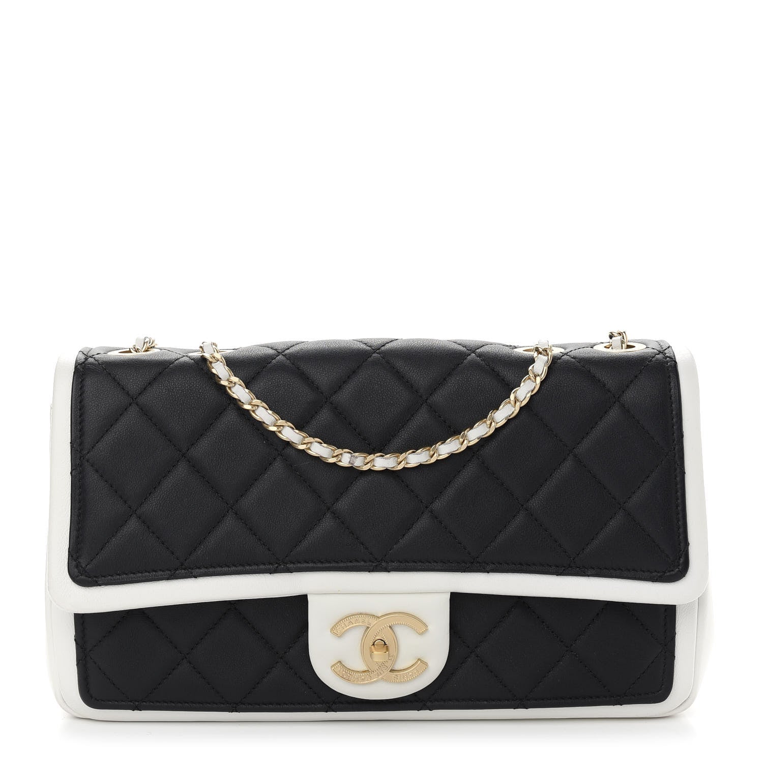 Chanel Lambskin Quilted Graphic Medium Flap Black White 1 of 8