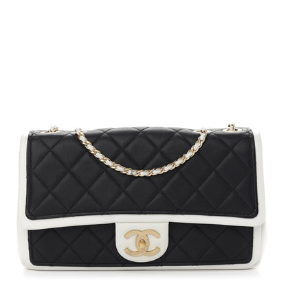 Chanel Lambskin Quilted Graphic Medium Flap Black White 1 of 8