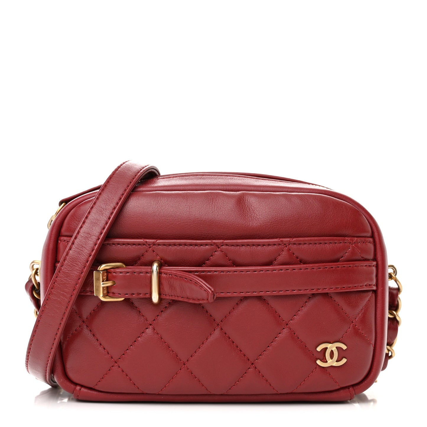 Lambskin Quilted Small Buckle Camera Case Bag Burgundy