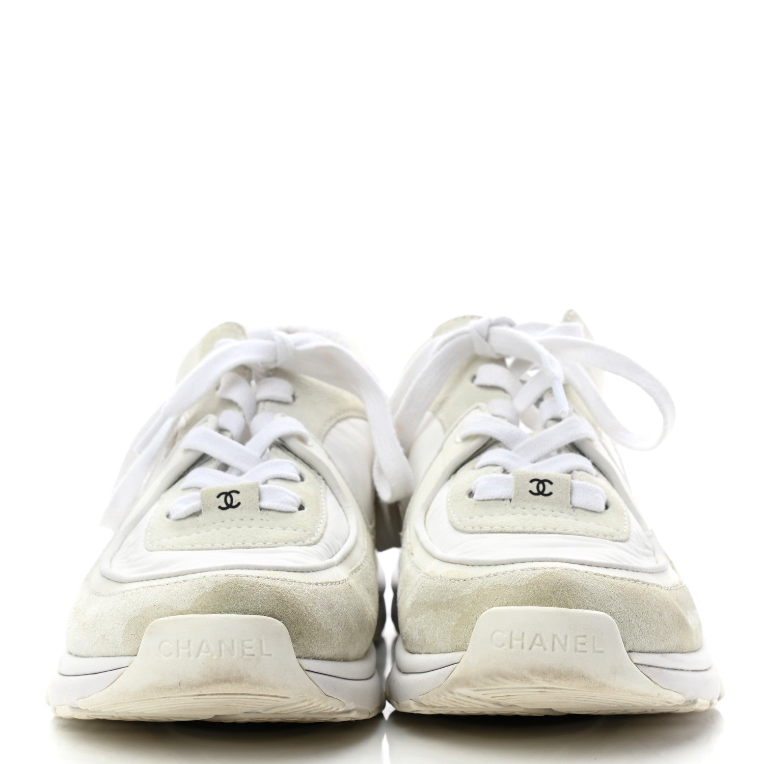 Chanel Suede Calfskin Fabric CC Sneakers 39 White 2 of 9