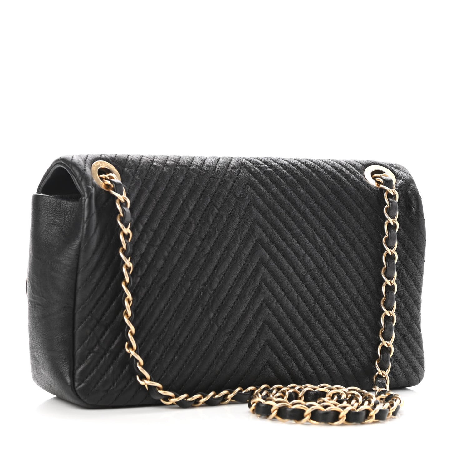 Calfskin Chevron Quilted Medium Surpique Flap Black