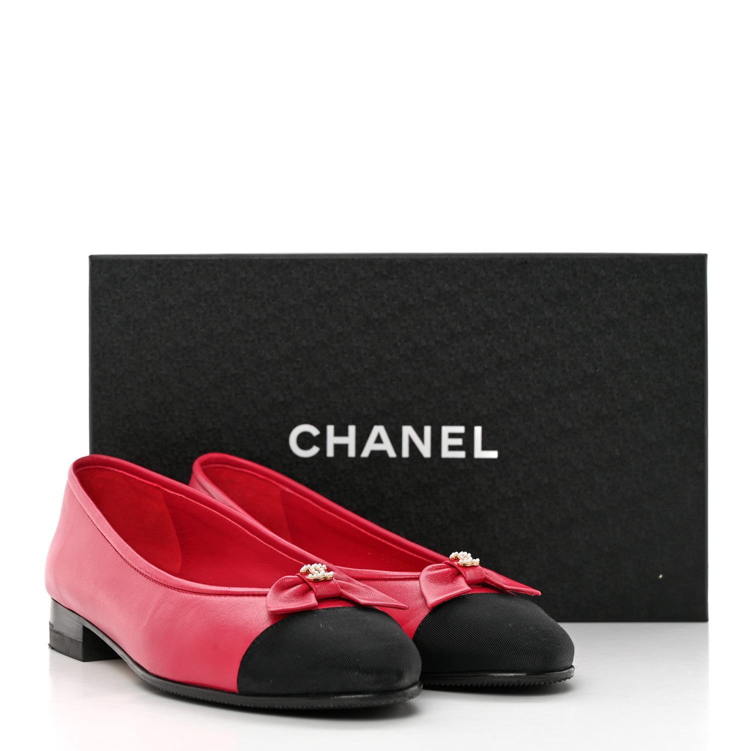 Chanel Lambskin Grosgrain Pearl CC Bow Ballerina Cap Toe Flats 37 Pink Black 14 of 14