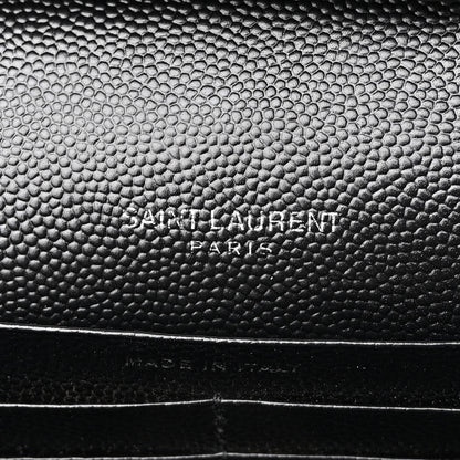 Saint Laurent Grain De Poudre Matelasse Chevron Monogram Chain Wallet Black 6 of 9