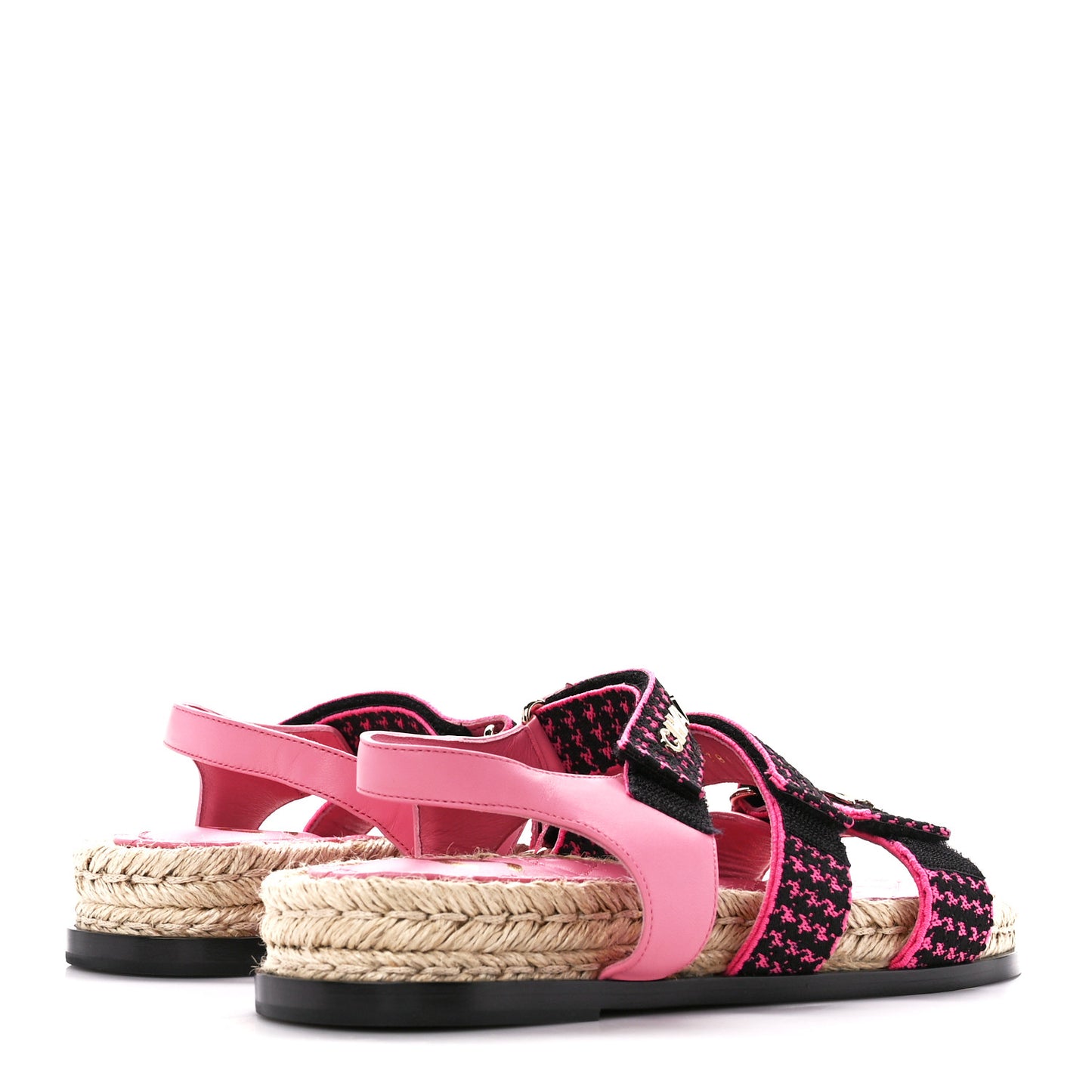 Stretch Fabric Lambskin CC Flat Sandals 37 Pink Black