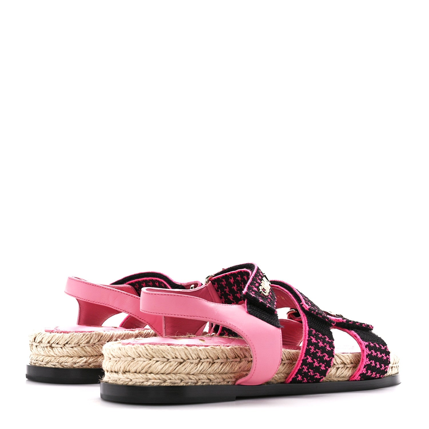 Chanel Stretch Fabric Lambskin CC Flat Sandals 37 Pink Black 4 of 9