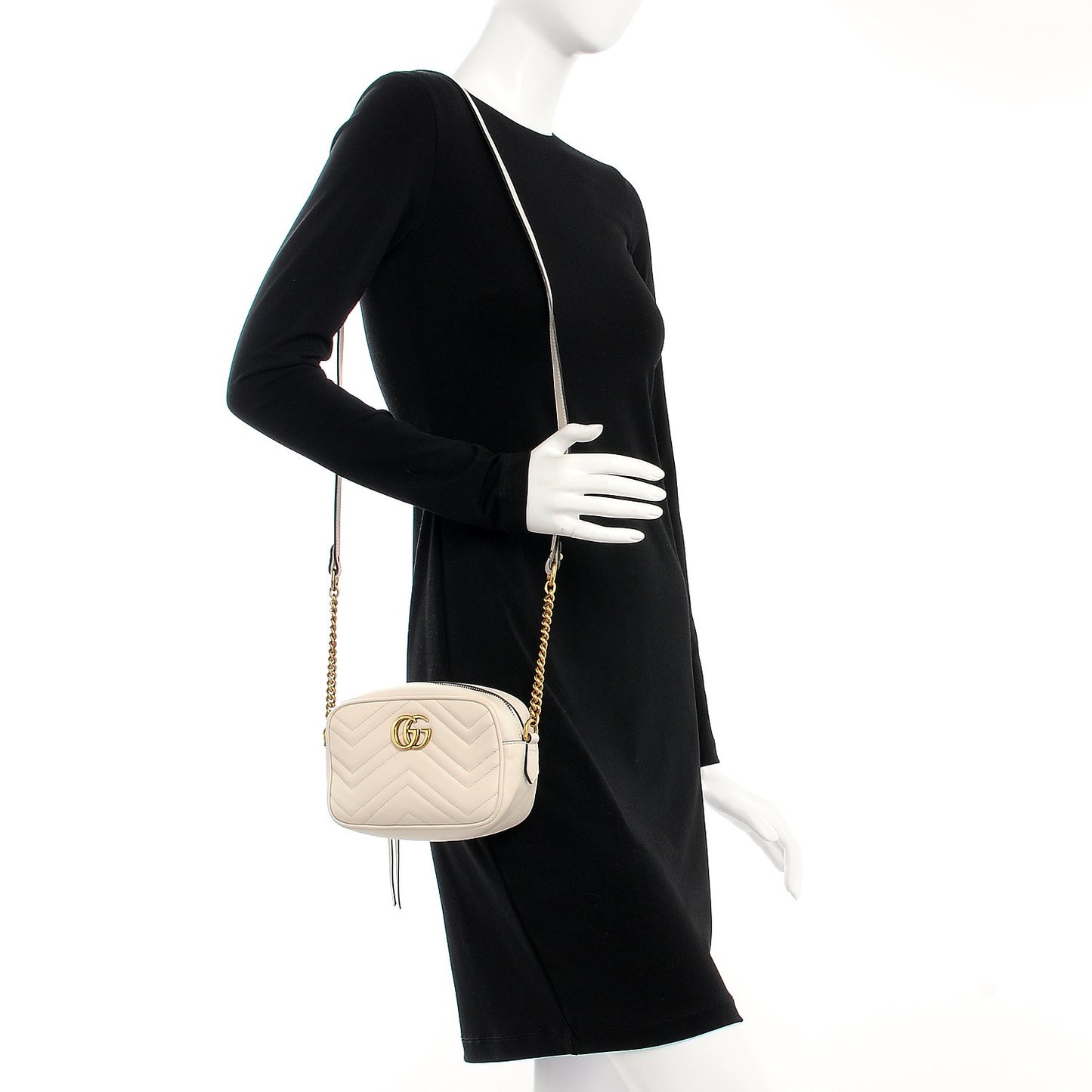 Calfskin Matelasse Mini GG Marmont Chain Shoulder Bag White