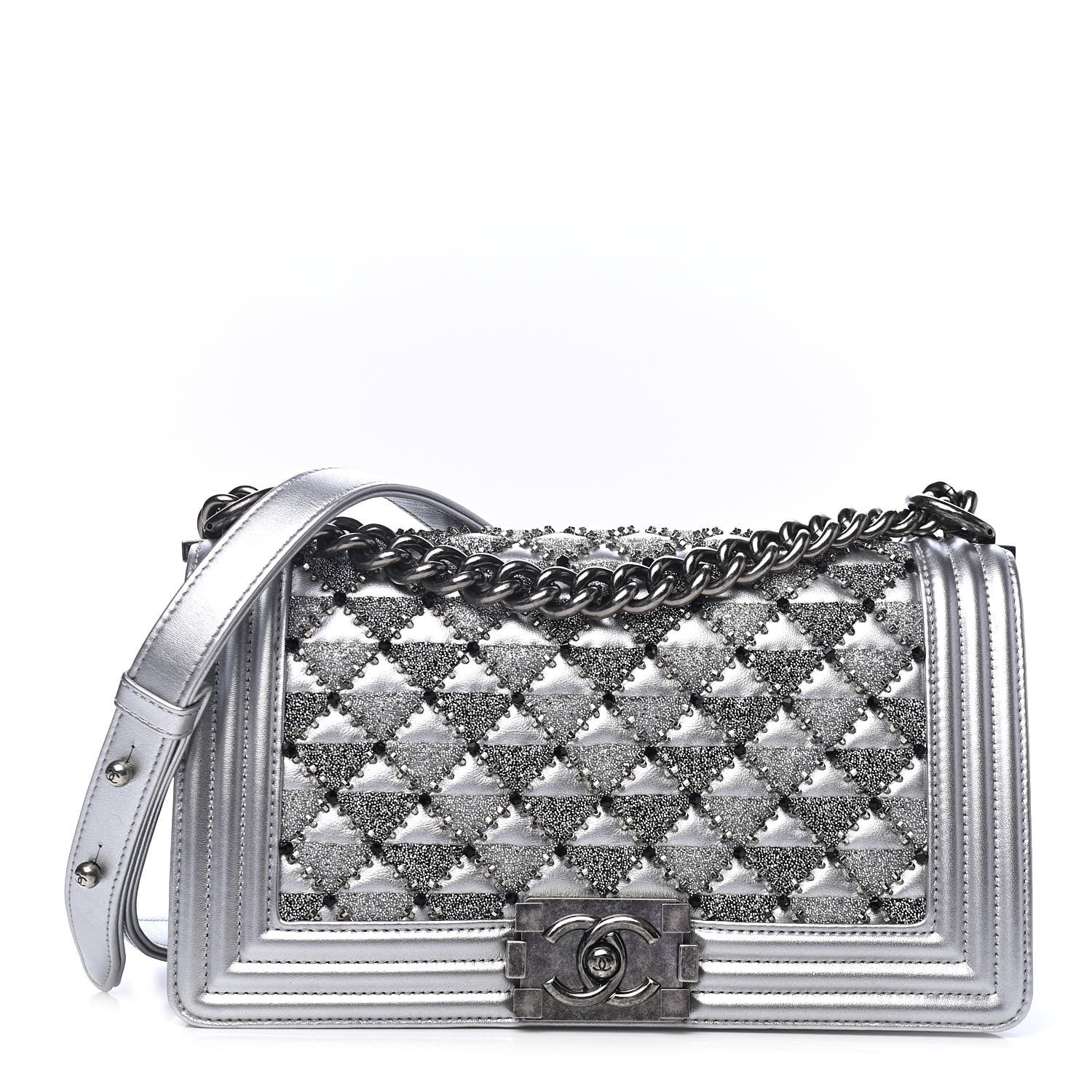 Chanel Metallic Lambskin Embellished Medium Boy Flap Silver 1 of 4
