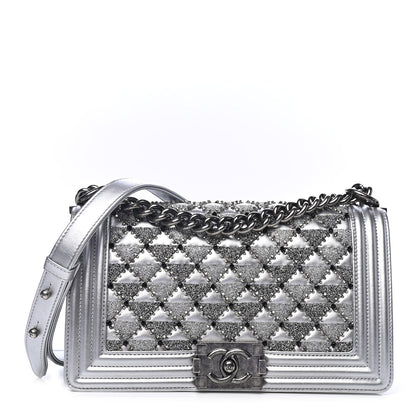 Chanel Metallic Lambskin Embellished Medium Boy Flap Silver 1 of 4