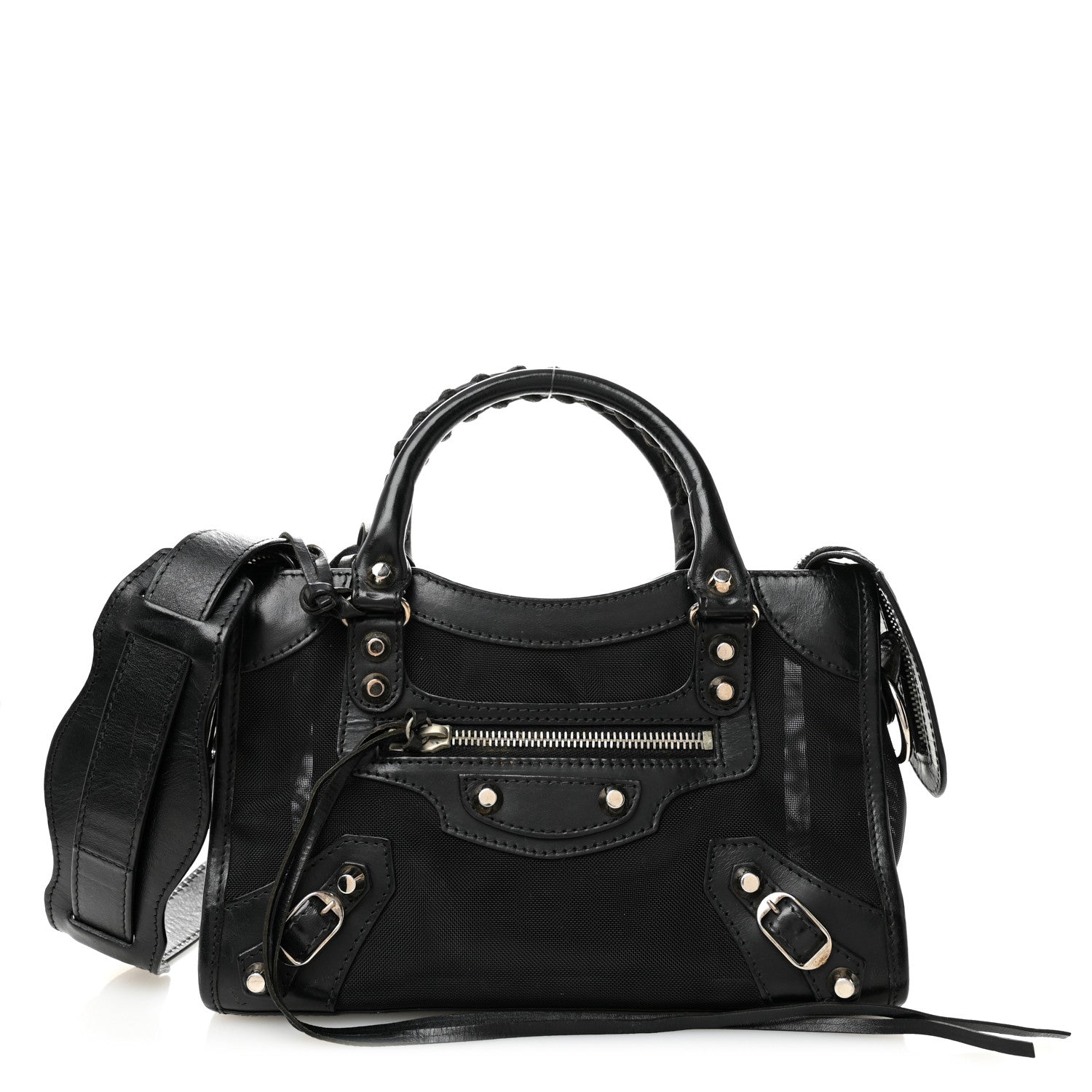 Balenciaga Mesh Calfskin Classic Silver Hardware Mini City Black 1 of 13