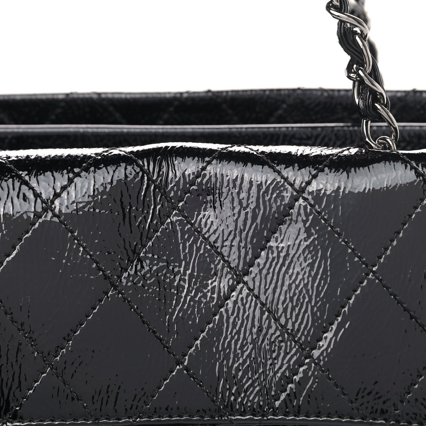 Distressed Patent Quilted Small Ritz Flap Bag Black