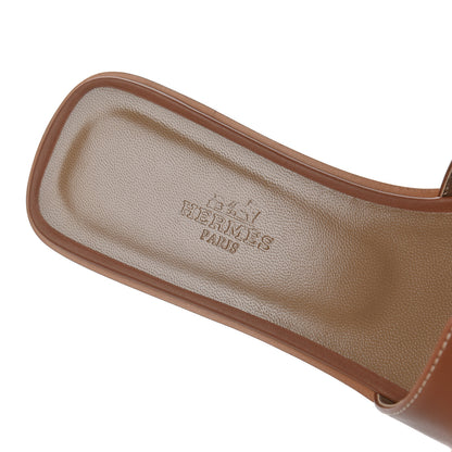 Hermes Box Calfskin Oran Sandals 37 Gold 6 of 9