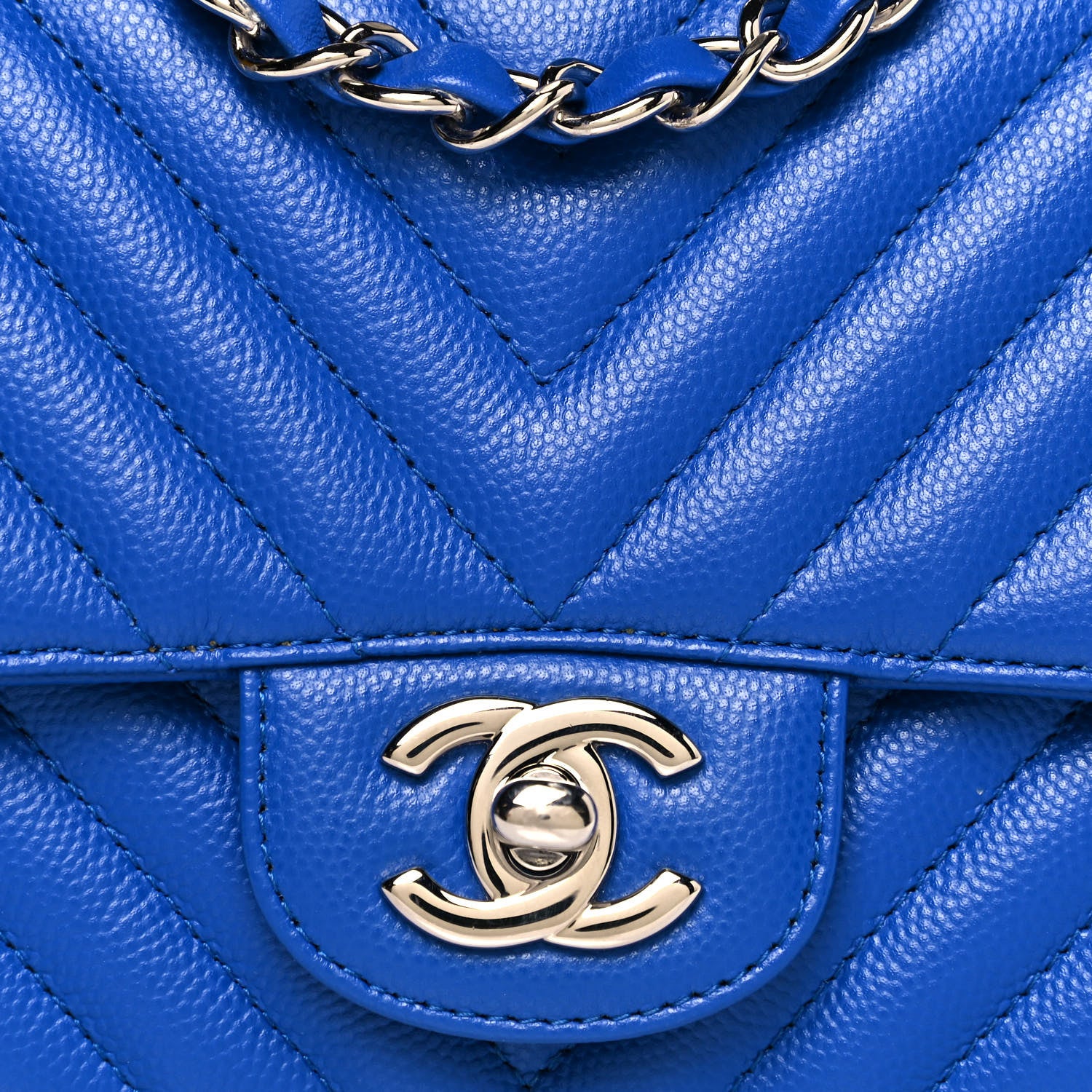 Chanel Caviar Chevron Quilted Mini Square Flap Blue 8 of 13