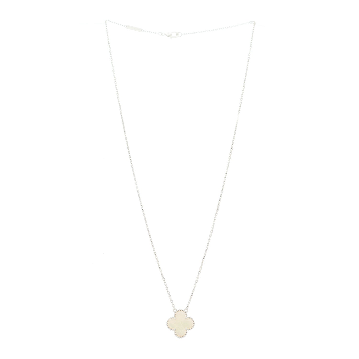 Van Cleef & Arpels 18K White Gold Mother of Pearl Vintage Alhambra Pendant Necklace 3 of 5