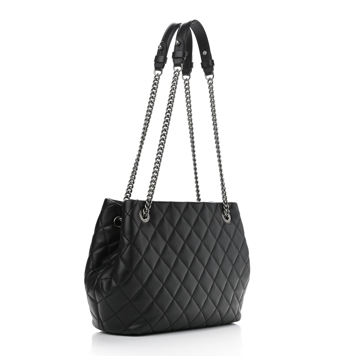 Lambskin Quilted Accordion Tote Black