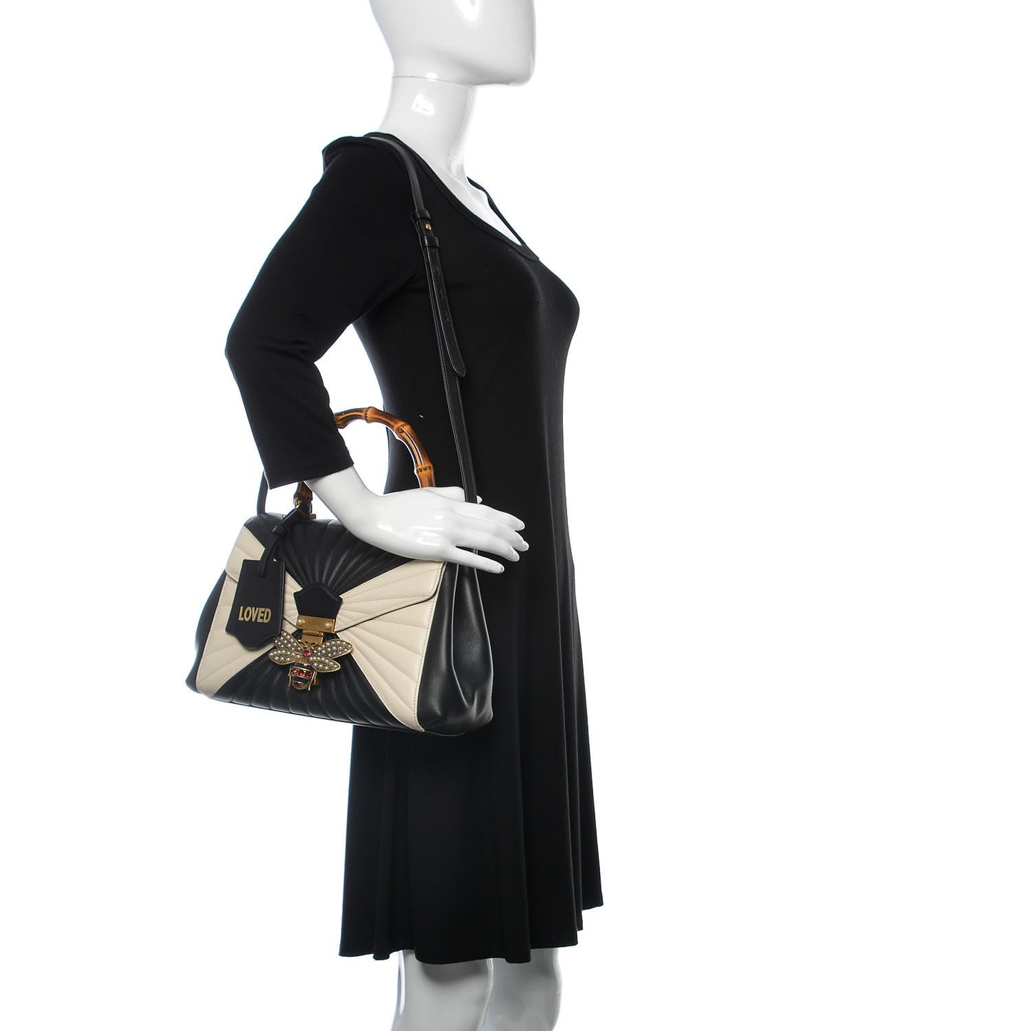 Calfskin Bamboo Trapuntata Queen Margaret Top Handle Bag Mystic White Black