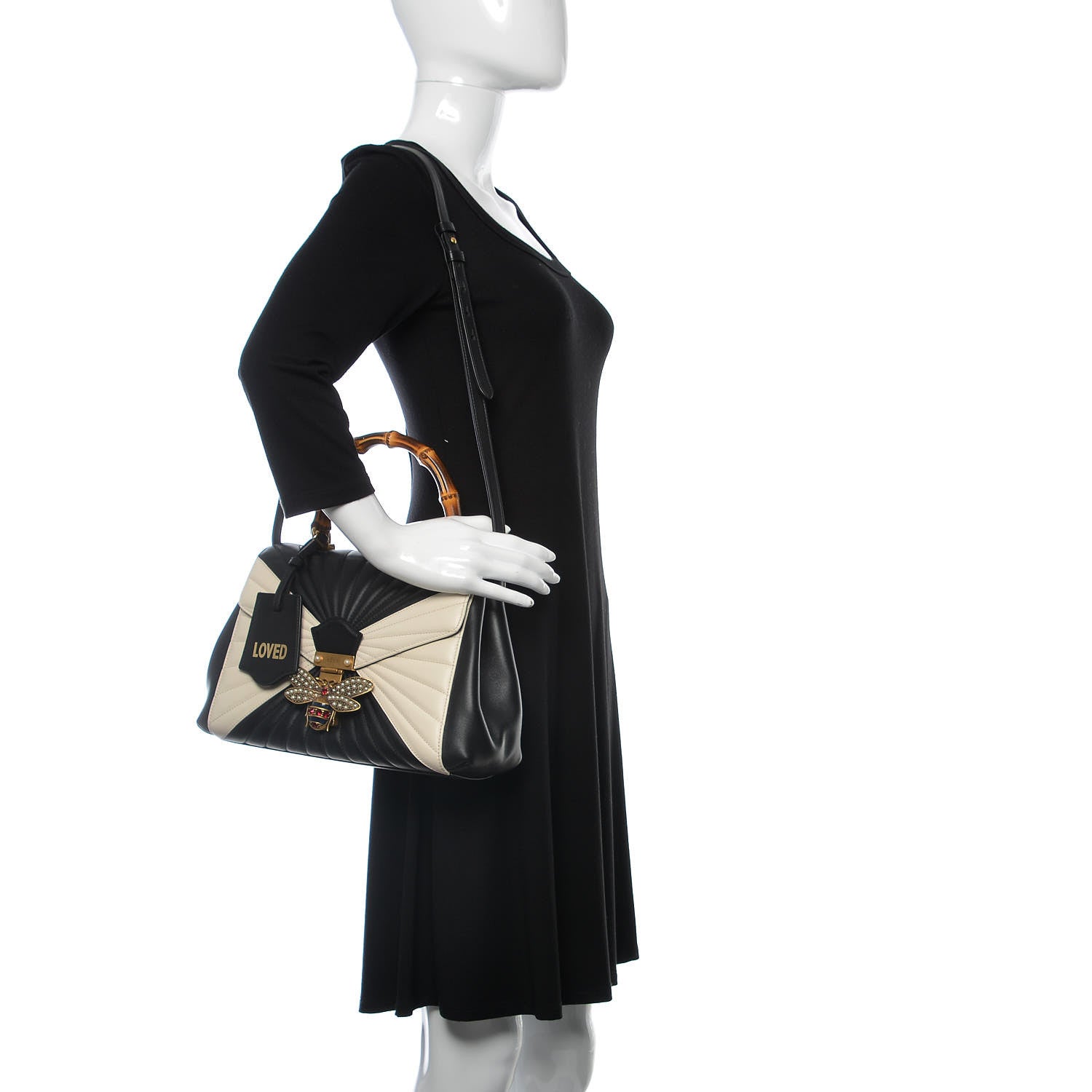 Gucci Calfskin Bamboo Trapuntata Queen Margaret Top Handle Bag Mystic White Black 2 of 8
