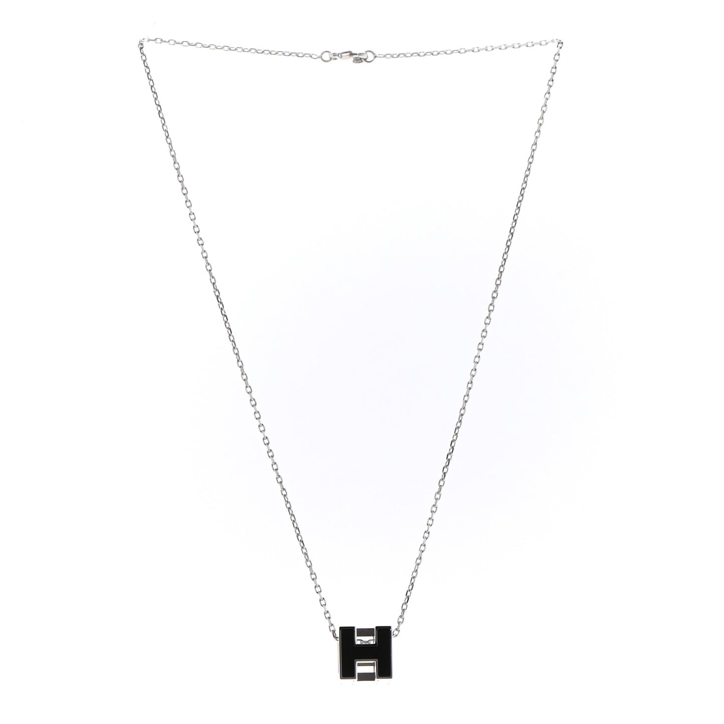Lacquered Palladium Cage d'H Pendant Necklace Black