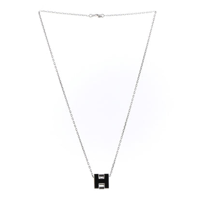 Hermes Lacquered Palladium Cage d'H Pendant Necklace Black 3 of 6