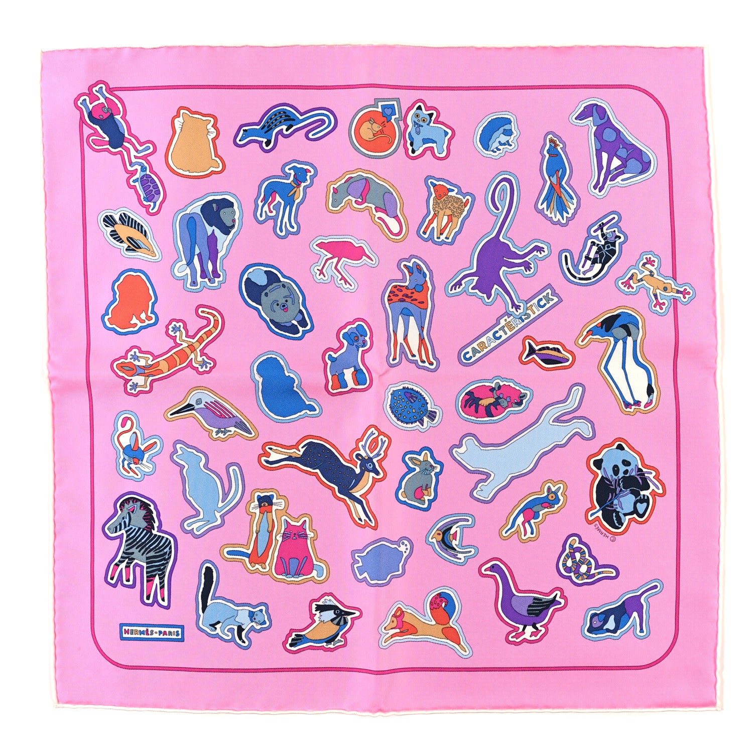 Hermes Silk Caracteristick Detail Scarf 45 Rose Bonbon Bleu Violet 1 of 3