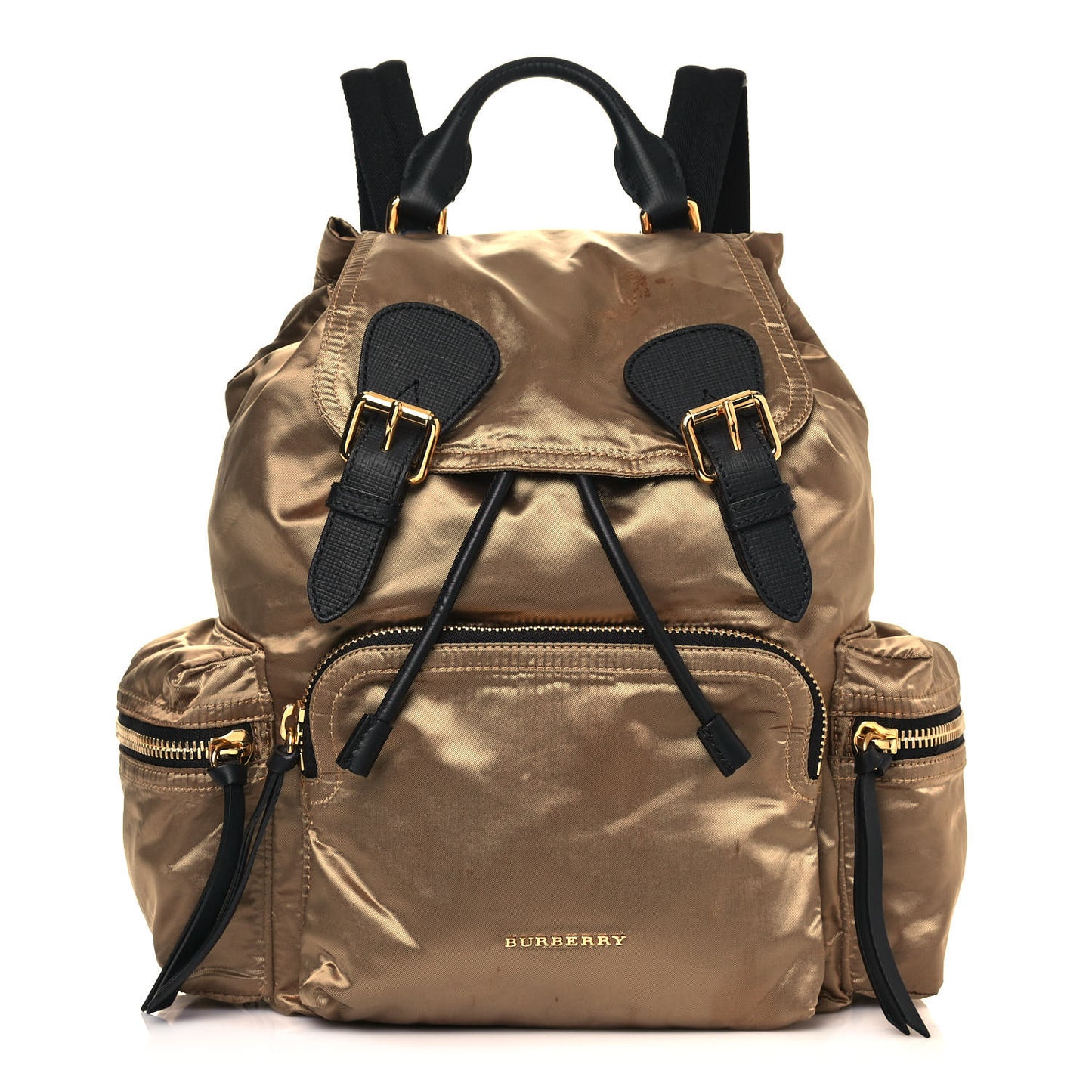 Metallic Satin Nylon Medium Rucksack Backpack Gold