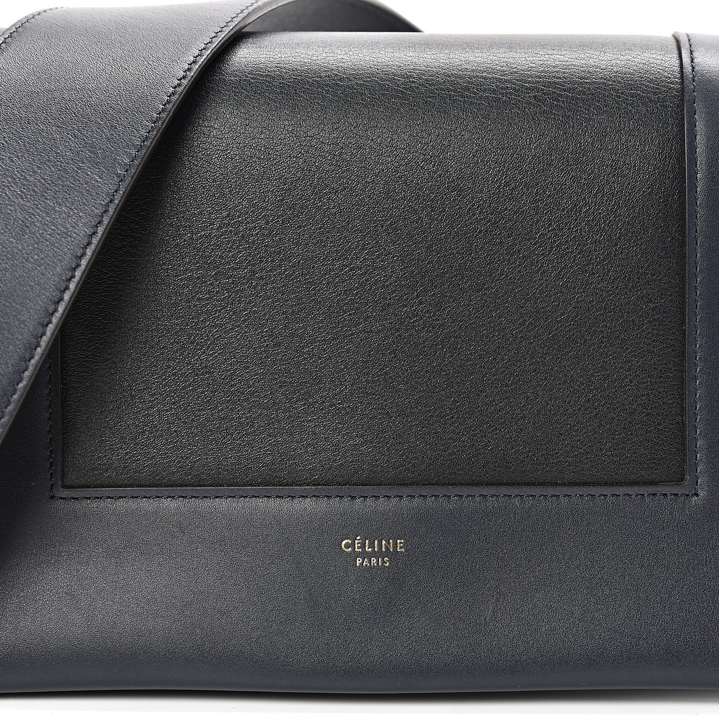 Shiny Smooth Calfskin Medium Frame Shoulder Bag Black Navy