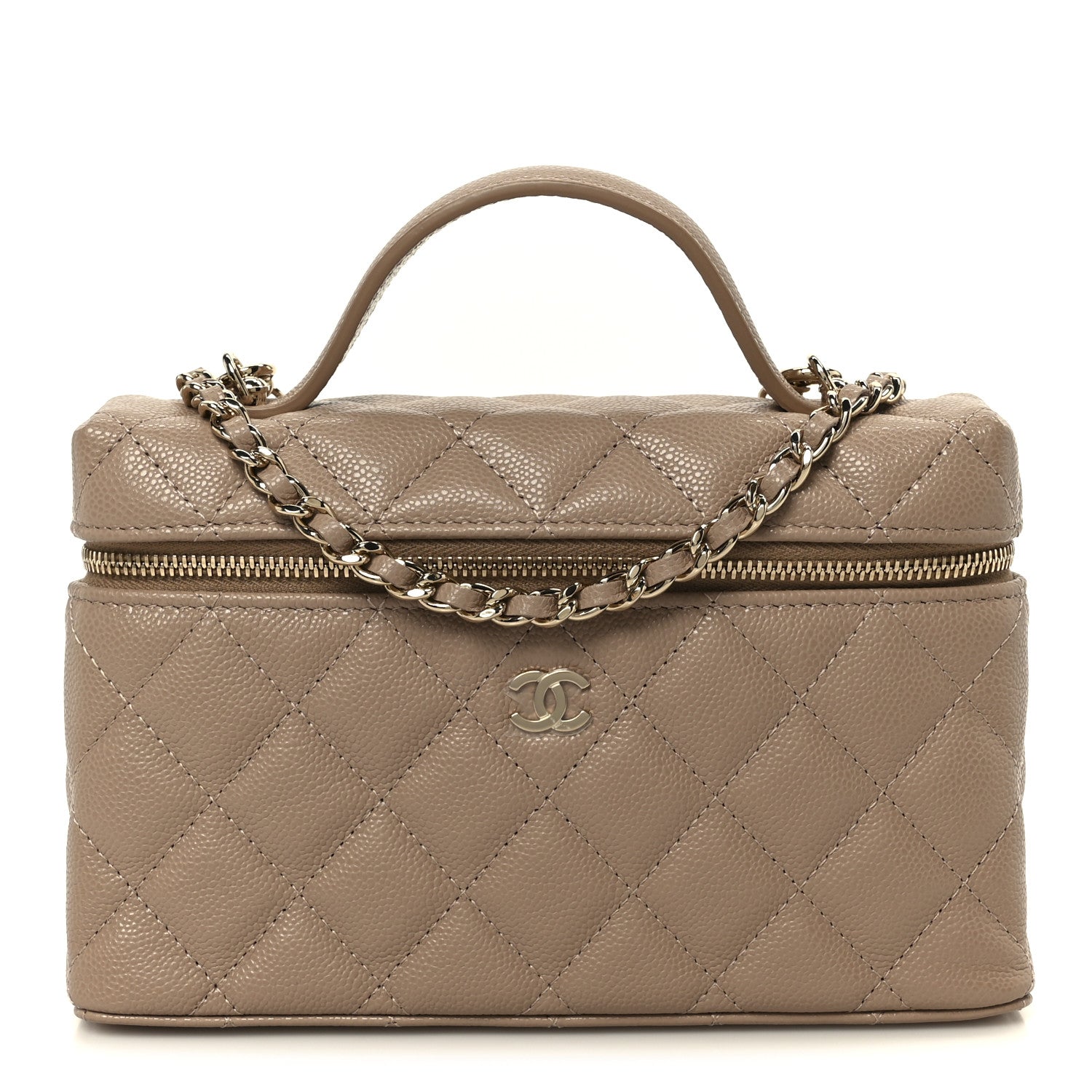 Chanel Caviar Quilted Top Handle Slim Vanity With Chain Dark Beige 1 of 11