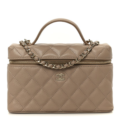 Chanel Caviar Quilted Top Handle Slim Vanity With Chain Dark Beige 1 of 11