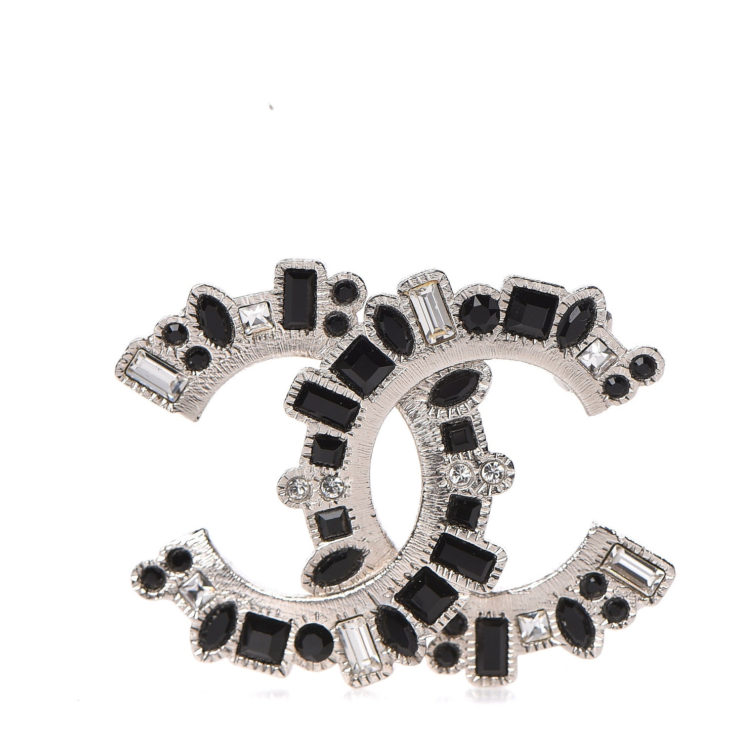 Baguette Crystal CC Brooch Black Silver