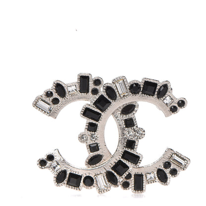 Chanel Baguette Crystal CC Brooch Black Silver 1 of 5
