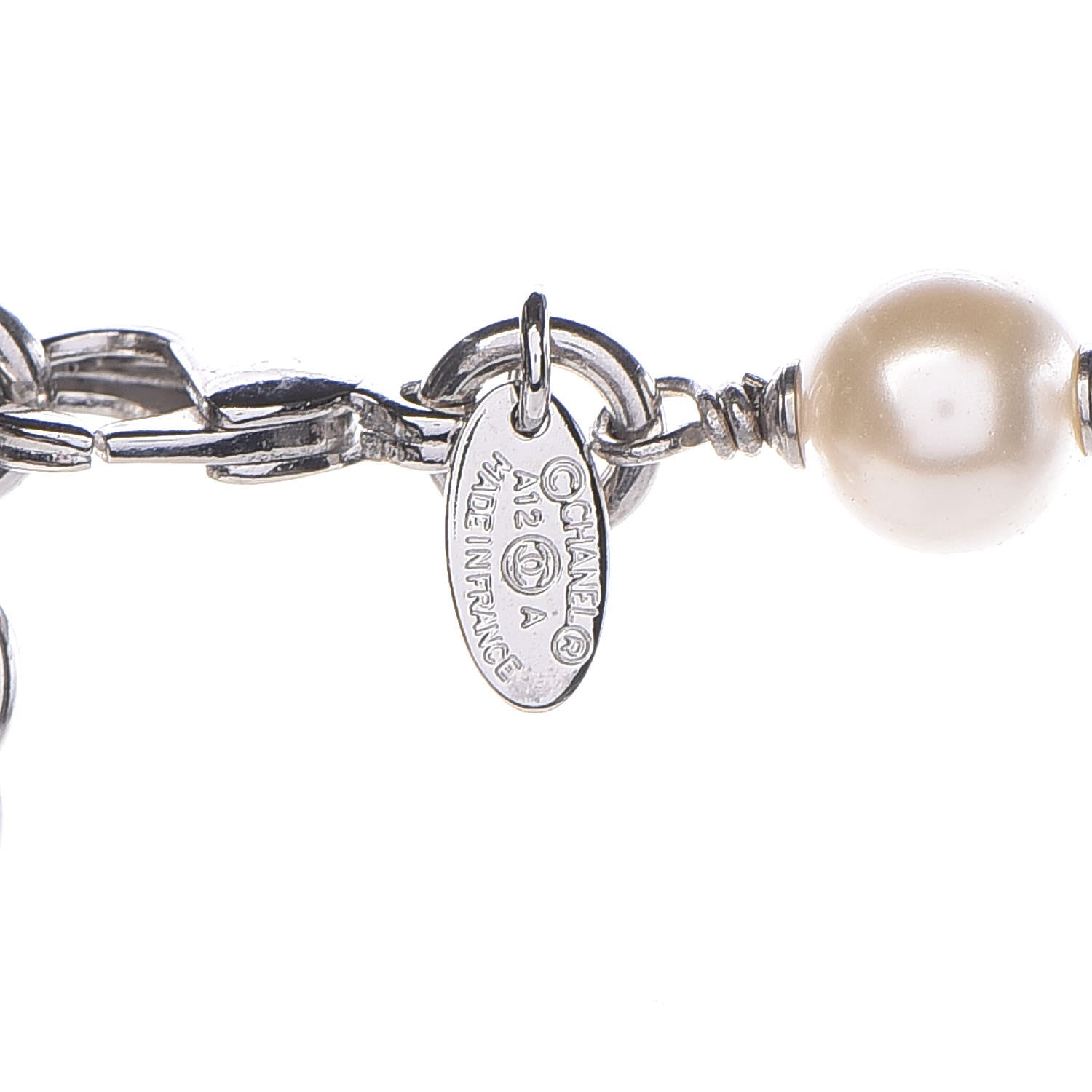 Chanel Crystal Pearl CC Long Necklace Silver 4 of 6