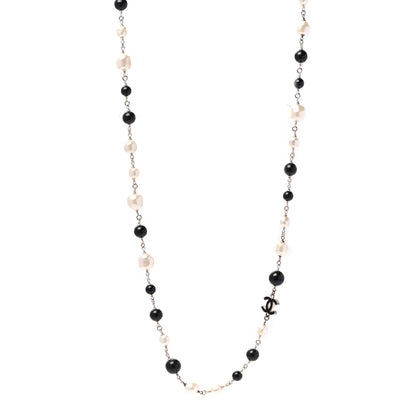 Chanel Pearl Beaded CC Long Necklace Silver Black 1 of 5