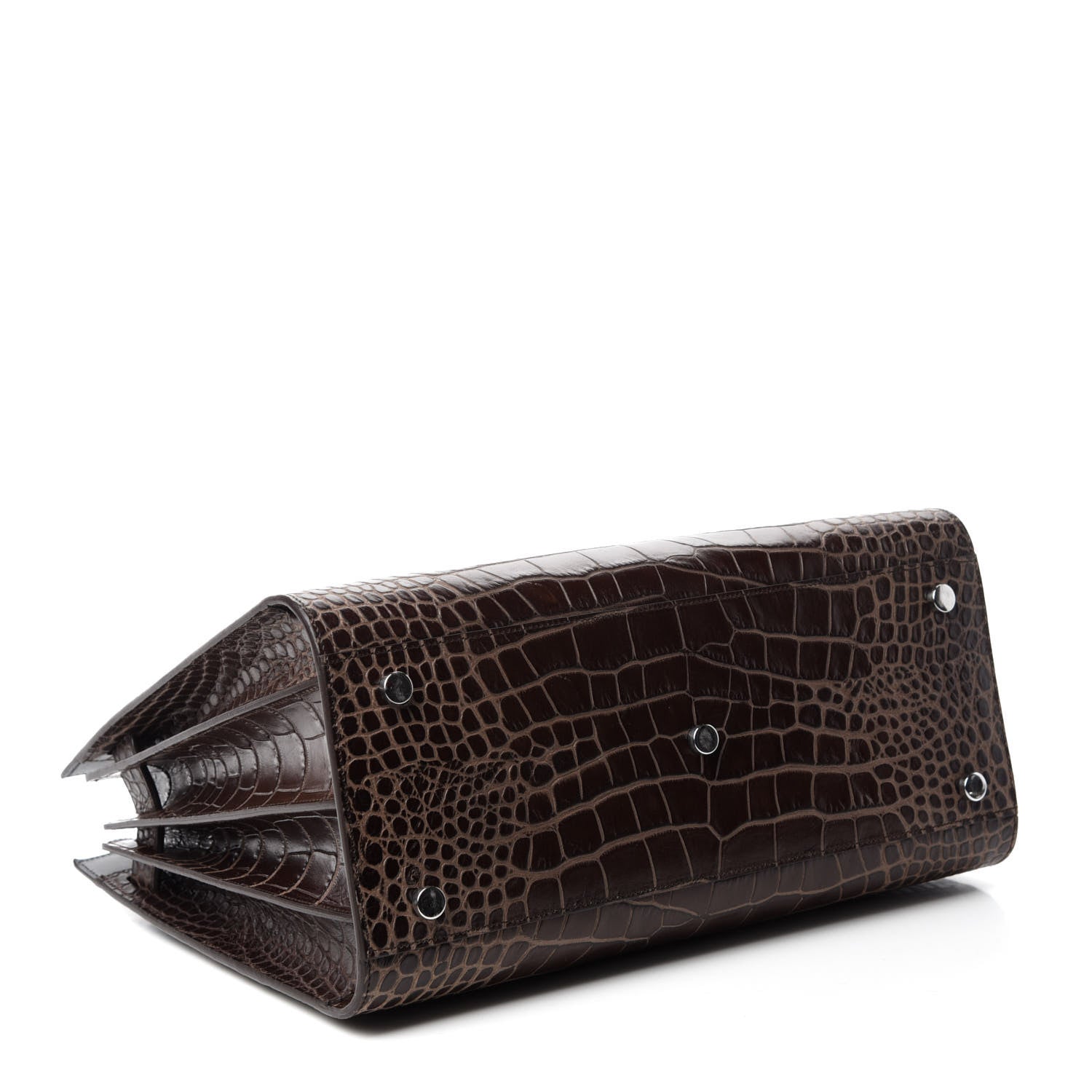 Saint Laurent Calfskin Crocodile Embossed Small Sac De Jour Brown 4 of 11