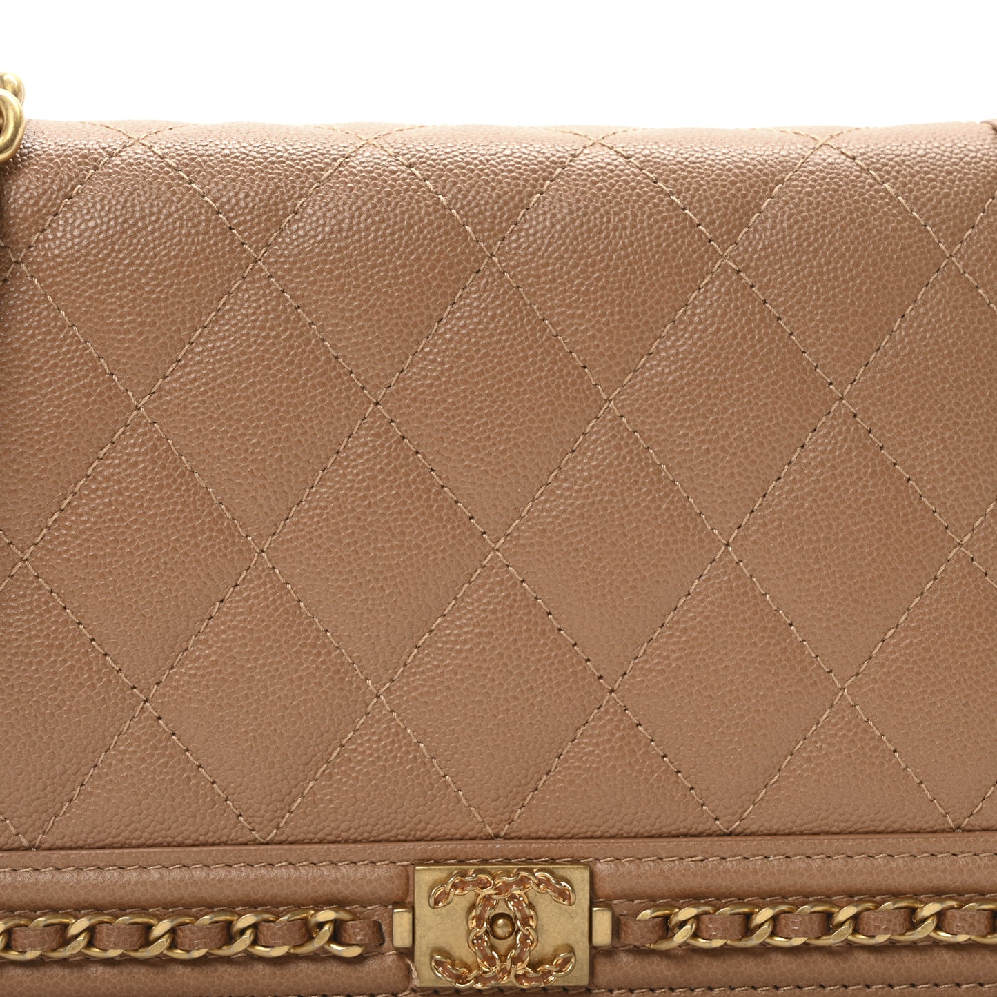 Caviar Quilted Chain Around Boy Wallet On Chain WOC Beige