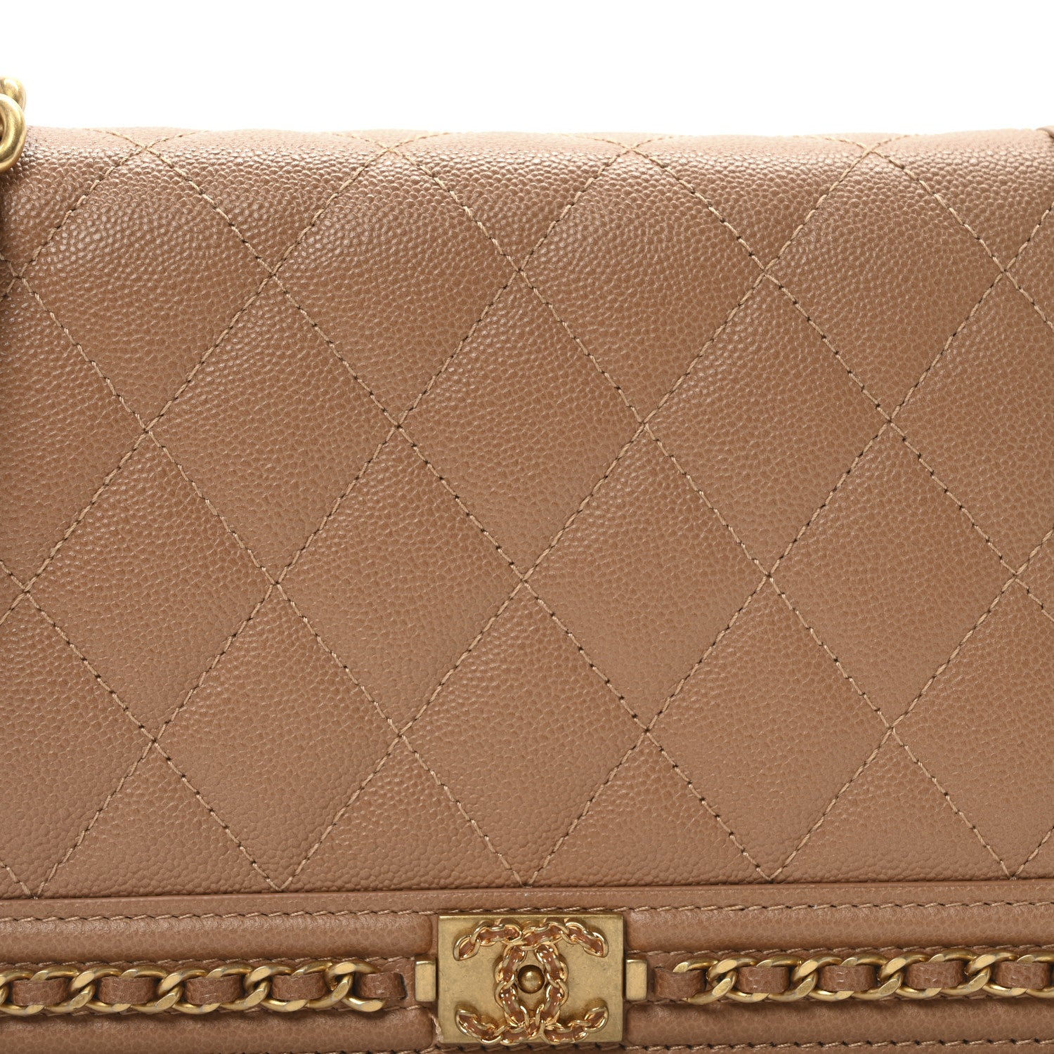 Chanel Caviar Quilted Chain Around Boy Wallet On Chain WOC Beige 8 of 11