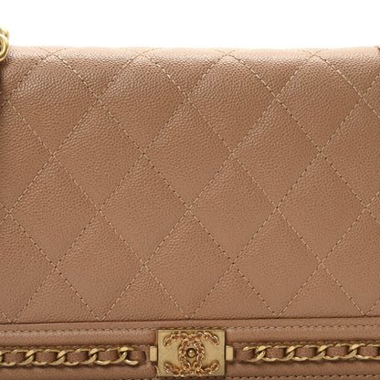 Chanel Caviar Quilted Chain Around Boy Wallet On Chain WOC Beige 8 of 11