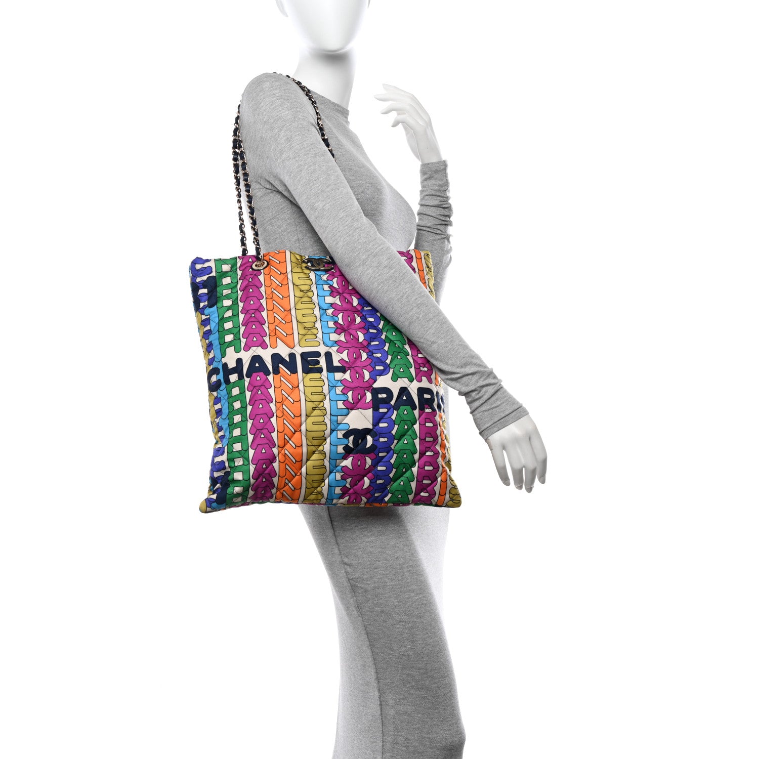 Chanel Printed Fabric Quilted Logo Large Shopping Tote Multicolor 2 of 10