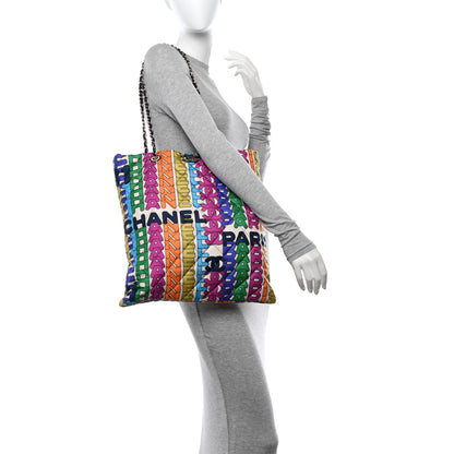 Chanel Printed Fabric Quilted Logo Large Shopping Tote Multicolor 2 of 10