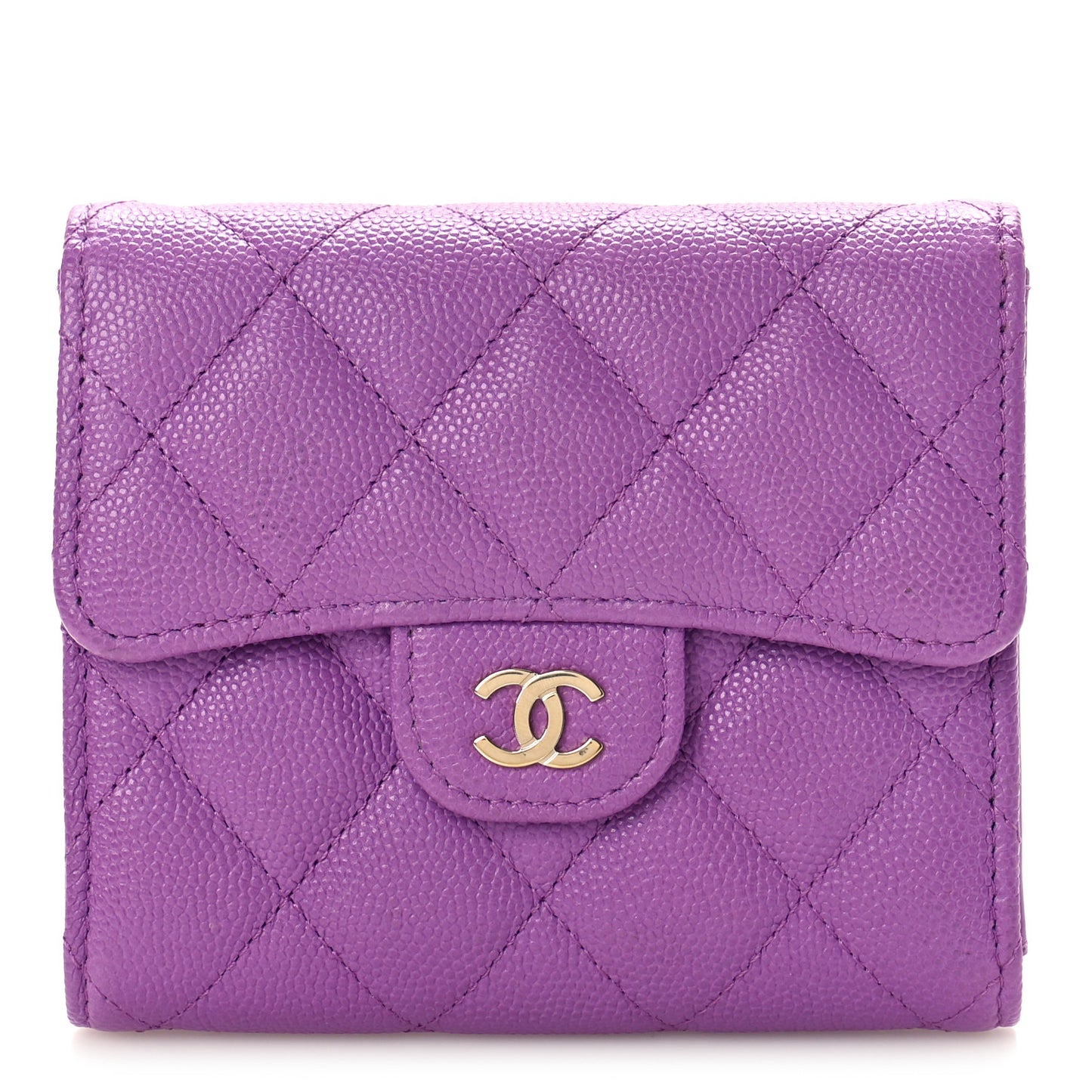 Caviar Quilted Compact Flap Wallet Purple
