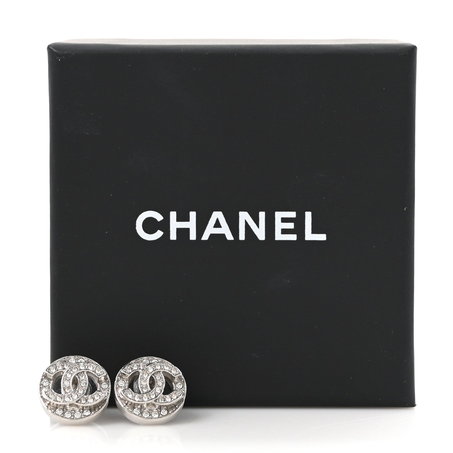 Crystal CC Round Earrings Silver