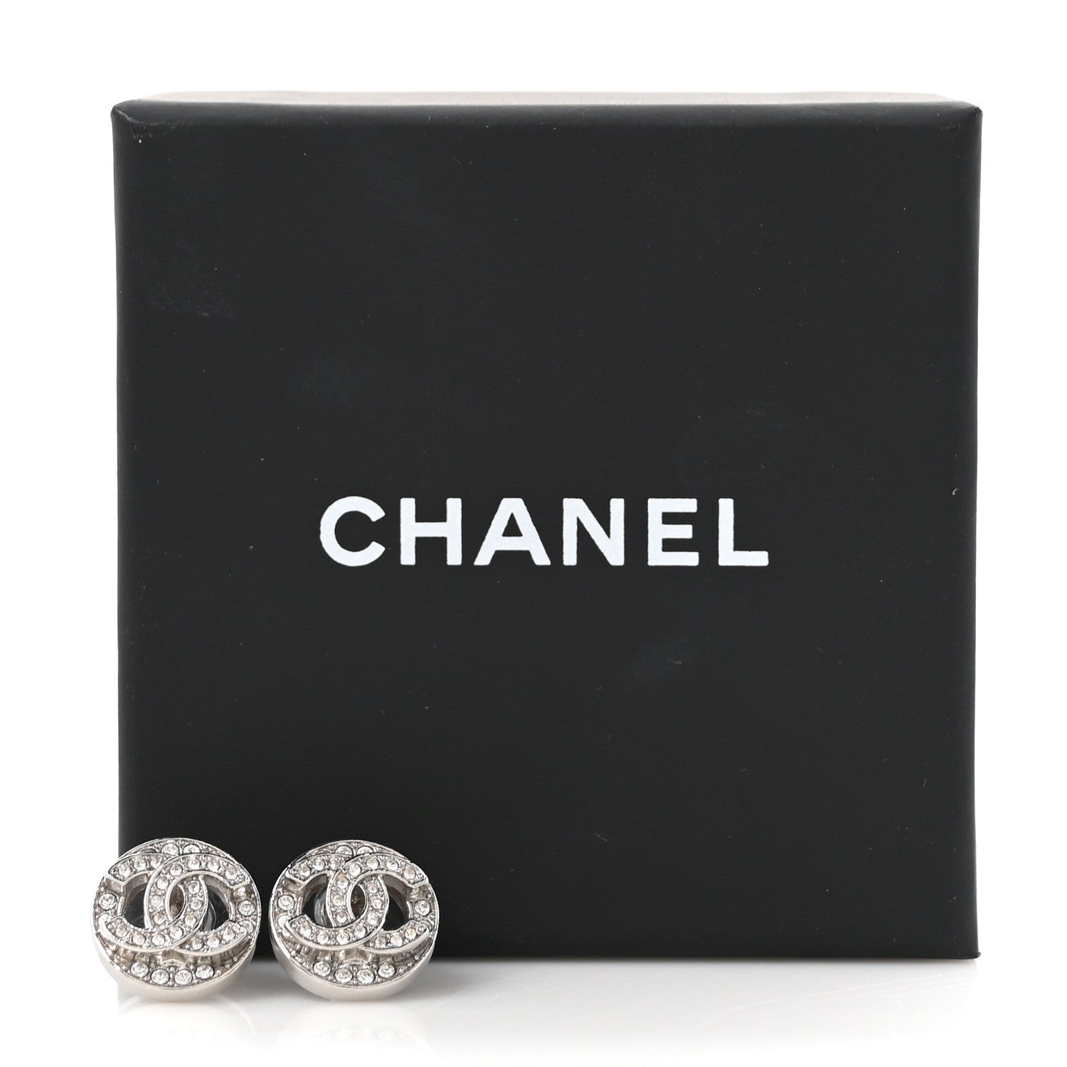 Chanel Crystal CC Round Earrings Silver 5 of 5