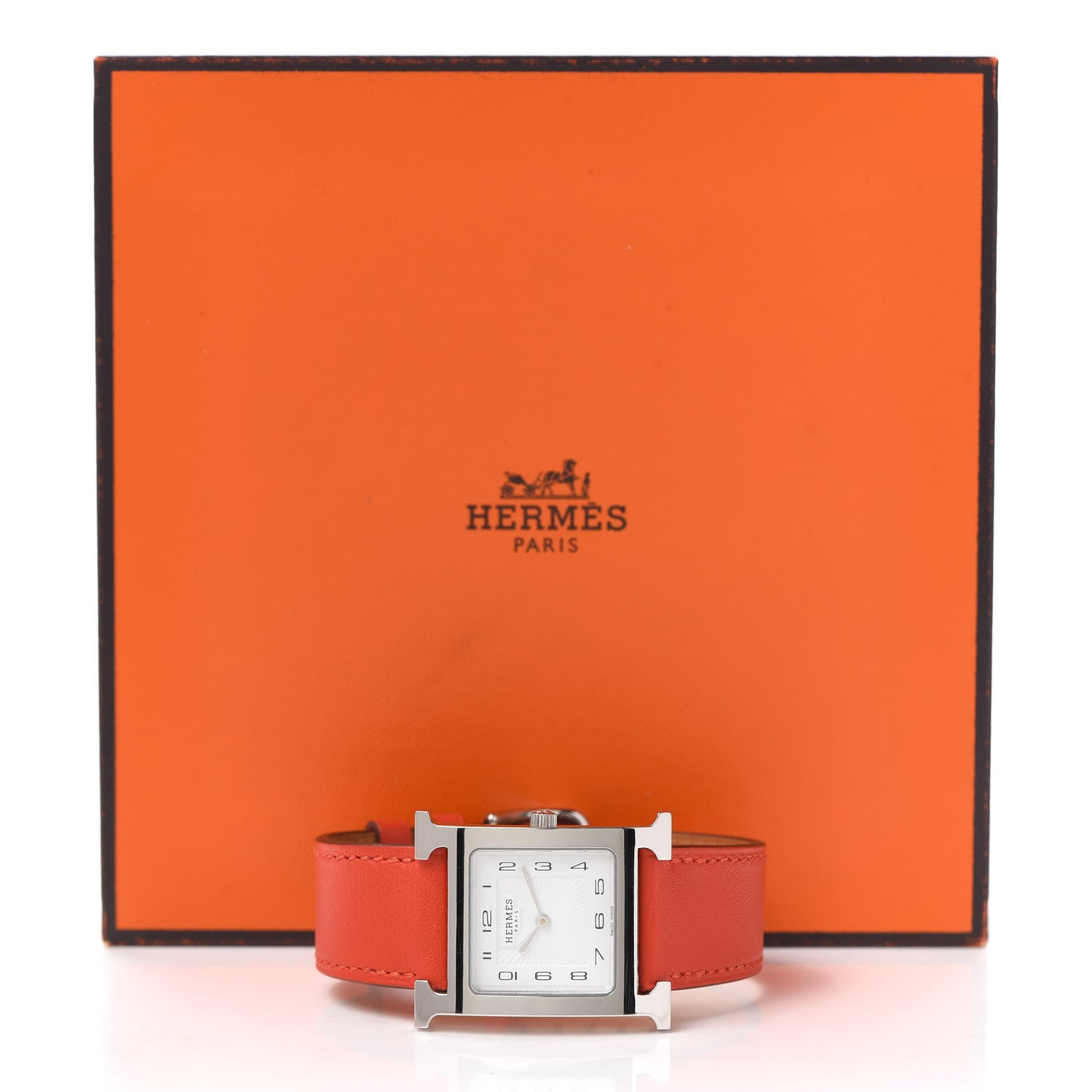 Hermes Stainless Steel Swift 26mm Heure H Hour Quartz Watch Orange 6 of 6