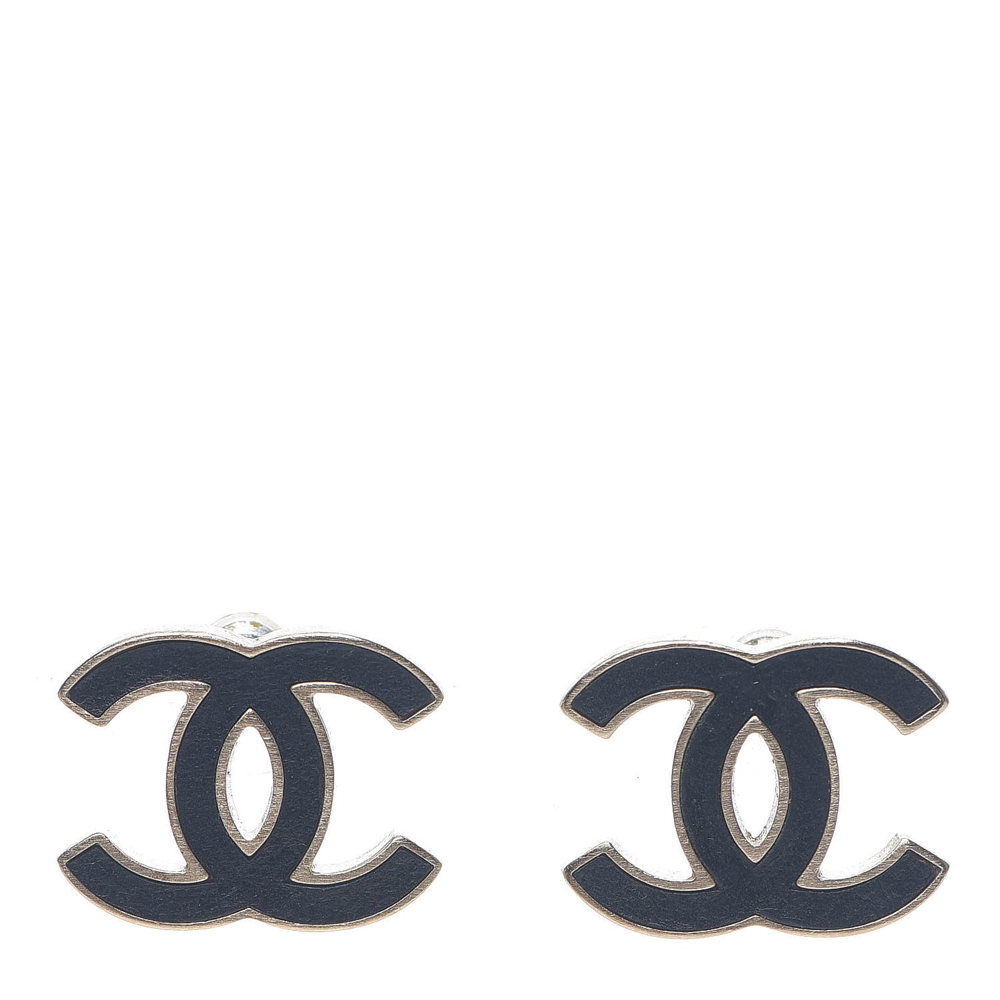 Enamel CC Stud Earrings Black Silver
