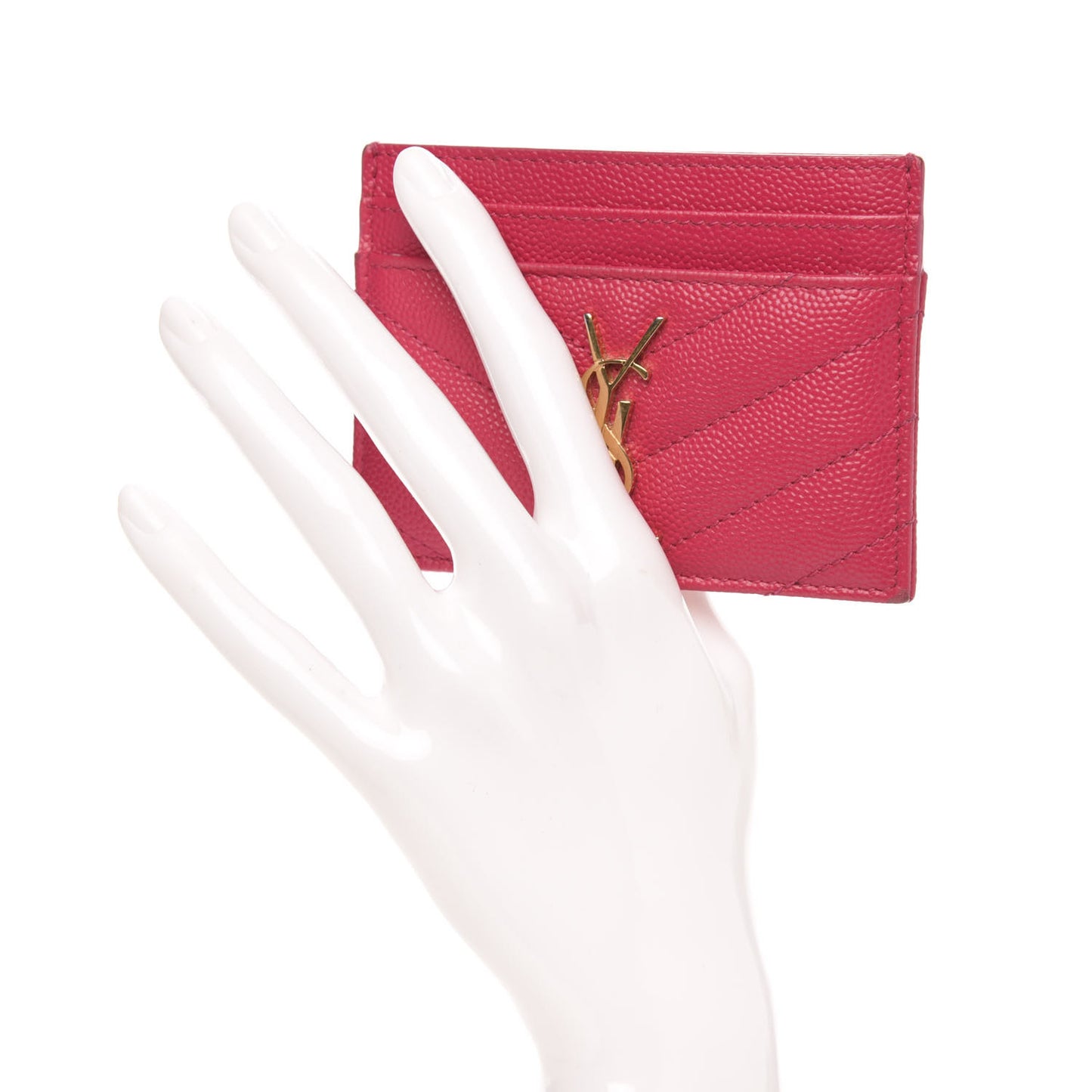 Grain De Poudre Matelasse Chevron Monogram Credit Card Case Fresh Fuxia