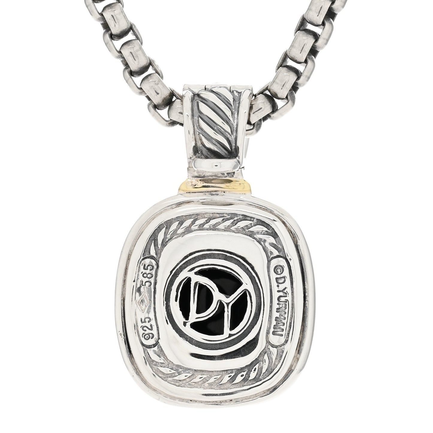 Sterling Silver 14K Yellow Gold Black Onyx 12mm Albion Enhancer Pendant Necklace