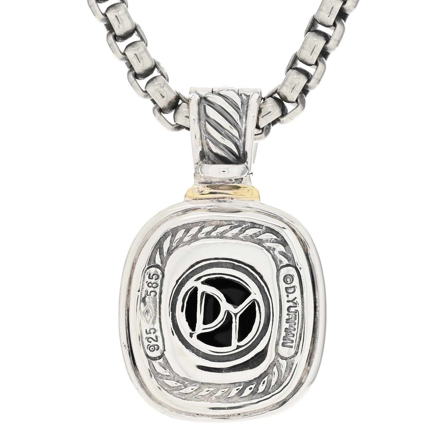David Yurman Sterling Silver 14K Yellow Gold Black Onyx 12mm Albion Enhancer Pendant Necklace 4 of 4