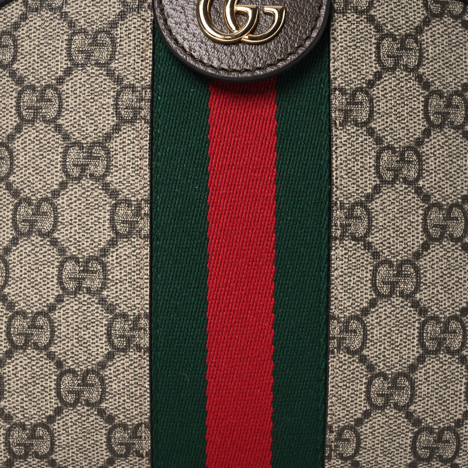 Gucci GG Supreme Monogram Textured Dollar Calfskin Web Small Ophidia Dome Shoulder Bag Beige Ebony New Acero 9 of 14