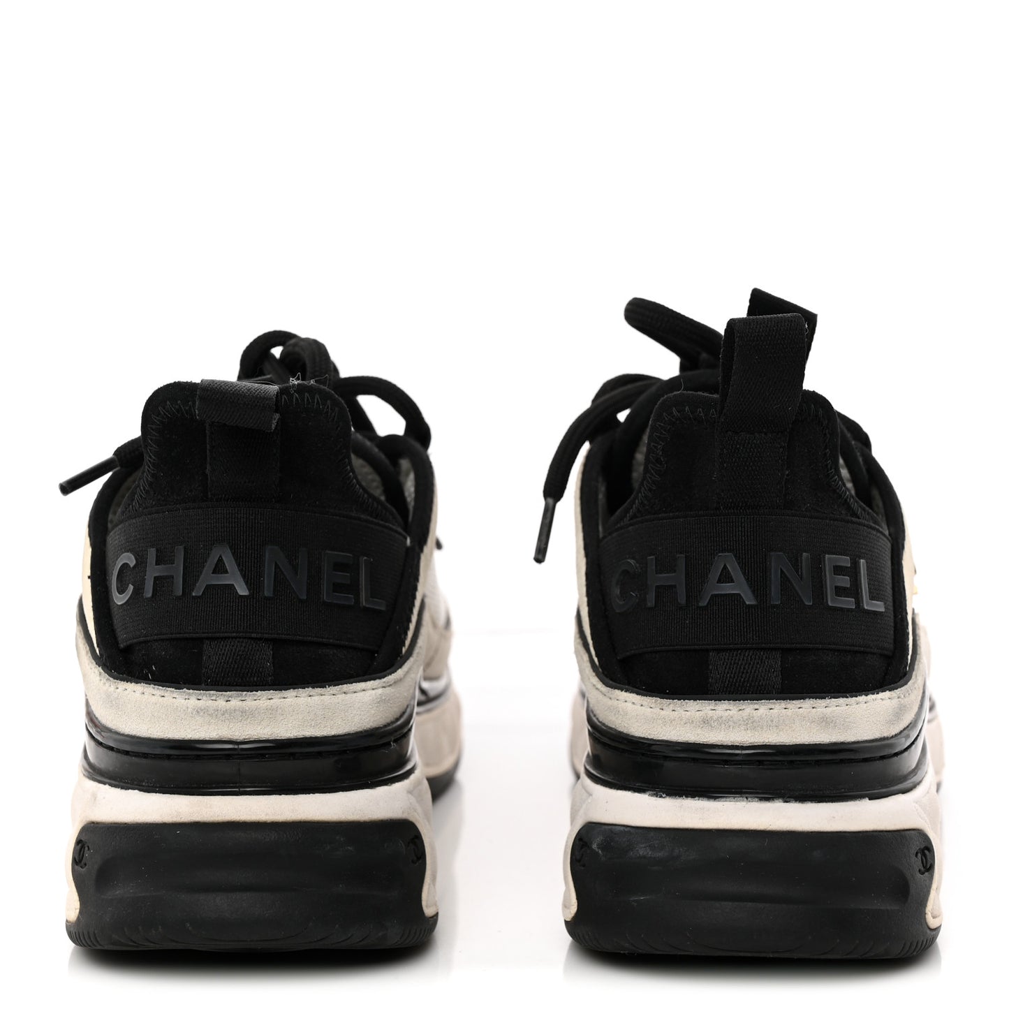 Velvet Calfskin Mixed Fibers CC Sneakers 36 Ivory Black